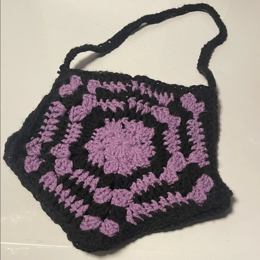 Handcrafted Black and Purple Crochet star bag. - Picture 1 of 5